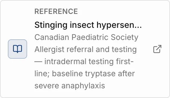 The reference card: Stinging insect hypersensitivity, Canadian Paediatric Society